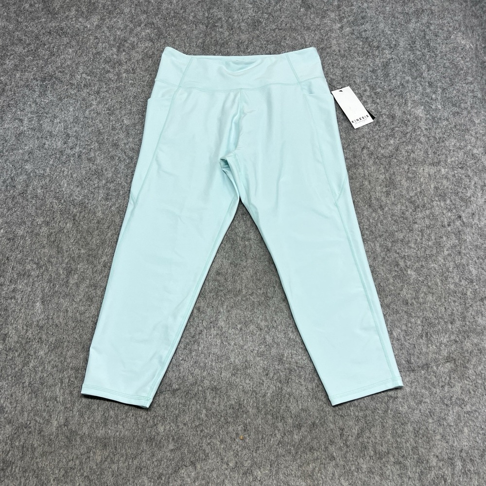 Kinesis Pants Womens XL Blue Glow Medium Rise Crop Length Leggings Gym‎ Yoga Run